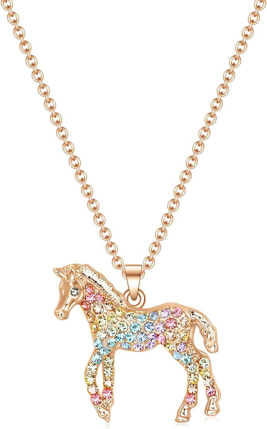 Girls Horse Necklace Gifts,Little Rainbow Horse Jewelry for Women Boys,Initial Letter Necklaces Pendant for Teen Girls Horse Lovers