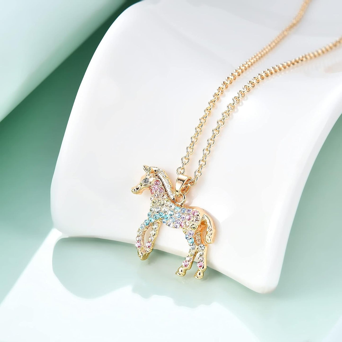 Girls Horse Necklace Gifts,Little Rainbow Horse Jewelry for Women Boys,Initial Letter Necklaces Pendant for Teen Girls Horse Lovers