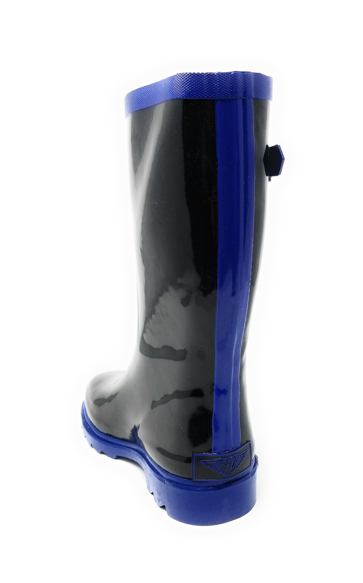 Women Classic Mid-Calf 11" Two-Tone Black & Blue Waterproof Rubber Rain Boots Wellies